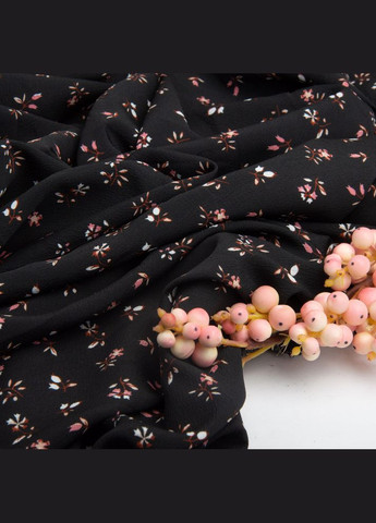 Ткань плательная креп 150 см 110 г/м2 легкая, для платьев, юбок, брюк, аксессуаров цветочки черная IDEIA (339067193)