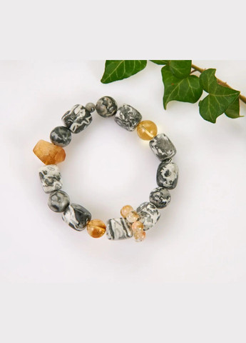 Браслет на гумці натуральний камінь Яшма сіра, Цитрін d-12-6мм+- L-18см No Brand Браслет (334350423)