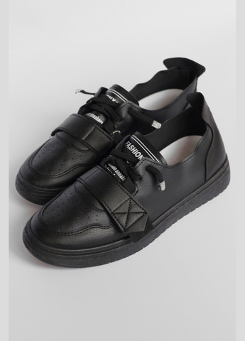 Чорні осінні кросівки жіночі чорного кольору на ліпучці Let's Shop