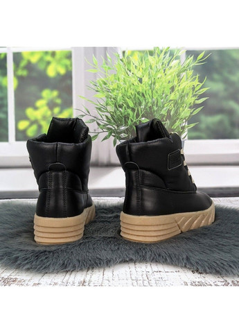 Черевики зимові шкіряні для дівчинки чорні з бежевим на шнурках Мальви (345064245)