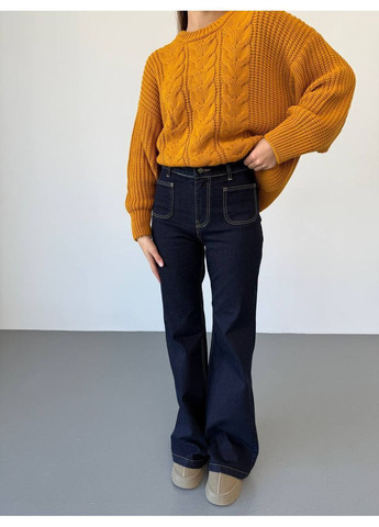 Гірчичний демісезонний жіночий в'язаний светр оверсайз з візерунком MonCher