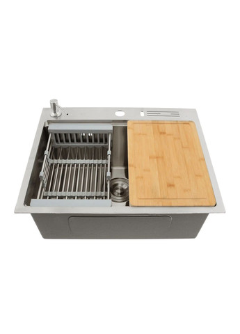 Кухонна мийка накладна з нержавійки 1.5 мм кухонна станція NS-5747 Nett (336937156)