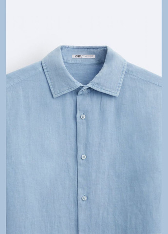 Сорочка Zara лляна 5657 387 SKY BLUE (278235249)