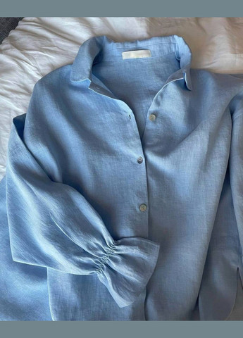 Блакитний якісний костюм двійка з льону (сорочка+штани) в одному розмірі 42-46, приємний до тіла повсякденний костюм 2-ка No Brand 816 (289477757)