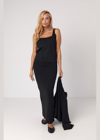 В'язаний костюм-трійка з кардиганом спідницею та топом - бежевий колір ONE SIZE (sku_5870) No Brand (327820155)