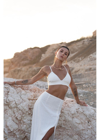 Комплект жіночий на літо льон топ + спідниця з квітками CUBA молочний Handy Wear (298050963)