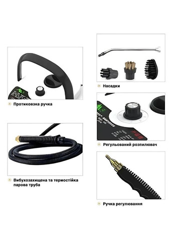 Пароочиститель для уборки дома 2500 Вт парогенератор электрический 7 насадок 1,2 л белый (2104618604) No Brand (341679338)