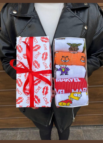 Комбіновані набір жіночих шкарпеток 36-41 5 пар з мультяшним малюнком у подарунковій коробці Vakko (308790496)