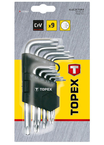 Набор шестигранных ключей Torx (T10T50, 9 шт) ключи звездообразные короткие (22743) Topex (290680059)