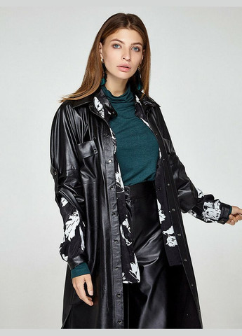 Черное женское платье-рубашка черное из эко-кожи mksh2376-1 Modna KAZKA