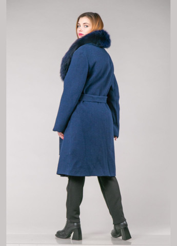 Темно-синє зимнє Пальто з ангори двобортне Chicly Furs