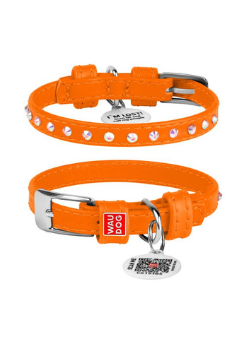 Нашийник для собак шкіряний Glamour з QR паспортом, з клейовими стразами, Ш 9 мм, Дов 19-25 см помаранчевий WAUDOG (322001497)