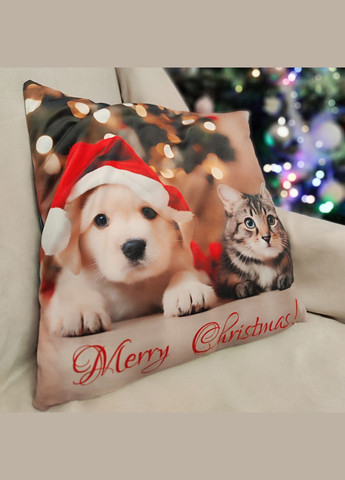 Декоративна наволочка з м'якого велюру на диванну подушку 45смХ45см Різдвяна наволочка з домашніми улюбленцями Maystat (305742500)