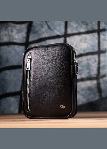 Чоловіча прямокутна сумка бананка із зернистої натуральної шкіри 22879 Чорний Grande Pelle (316087199)