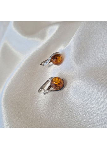 Серебряные серьги Шар с Янтарем серебро 925 пробы Родированное 1076с 4.43г Nobrand (370438659)