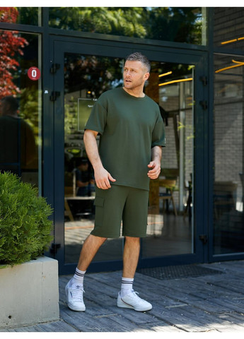 Оливковий (хакі) демісезонний "sportedge" – чоловічий спортивний костюм із двонитки з шортами DK/DL Мода без кордонів