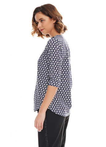 Синяя женская блузка с белым геометрическим рисунком (ll154912363) LadyLike