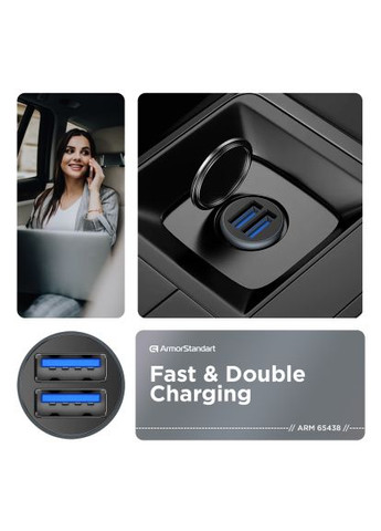Зарядний пристрій (ARM82459) ArmorStandart 2xUSB QC3.0 Grey + cable USB-C (369879374)