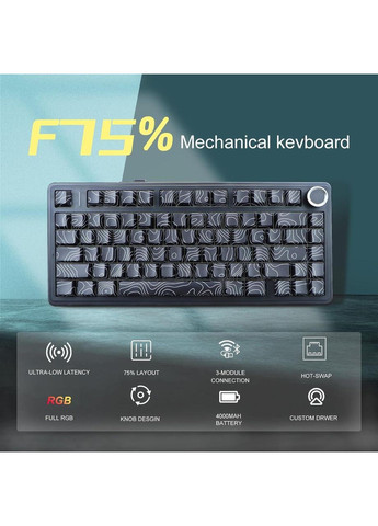 Бездротова ігрова механічна клавітура F75 Contour lines Black 2.4G/Bluetooth/Кабель Aula (372706849)