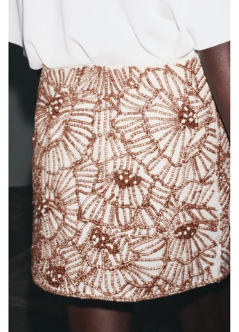 Коротка спідниця zw collection з квітковою вишивкою Zara (381007382)