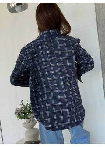 Синяя повседневный рубашка в клетку Гермес с длинным рукавом