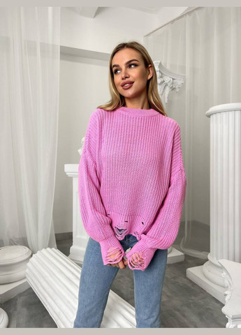 Женский свитер с дырками розового цвета р.42/46 407260 New Trend (285711863)
