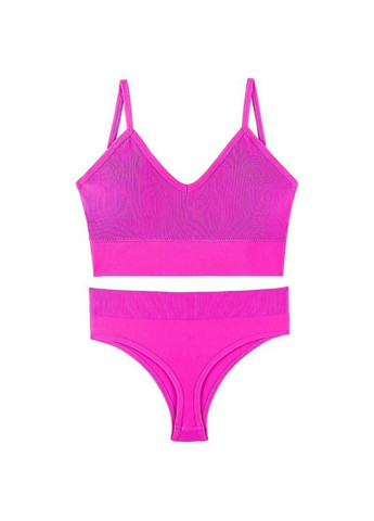 Розовый комплект белья бесшовный 9 (тонкие бретели+стринги) розовый No Brand