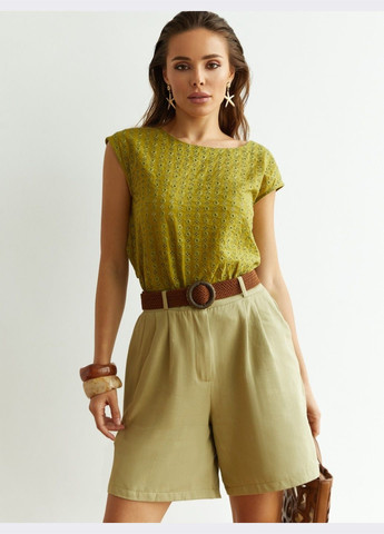 Горчичная блузка горчичного цвета из прошвы Dressa