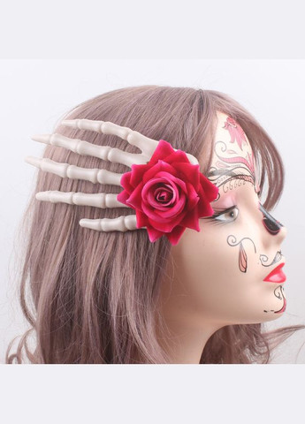 Скелет рука на Хелловін з трояндою 17 на 9 см червоно-сірий Jannet (302291688)