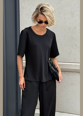 Чёрная стильная блузка с коротким рукавом черного цвета Jadone Fashion