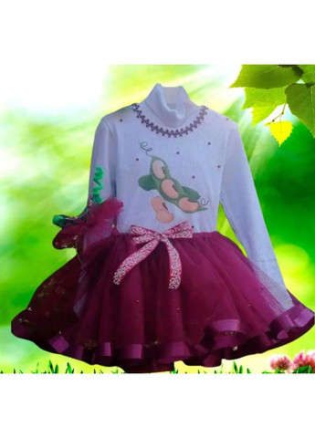 Белый праздничный костюм для девочки "фасоль", юбка, реглан и обруч юбочный No Brand