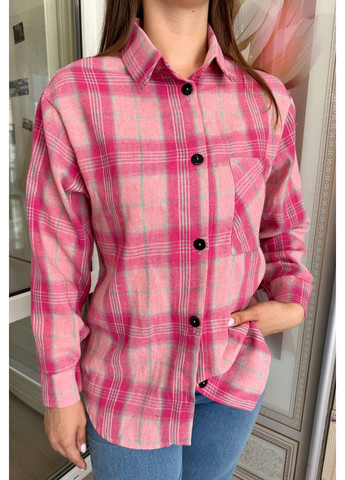 Жіноча фланель сорочка в клітинку подовжена оверсайз рожева You Best (358932387)