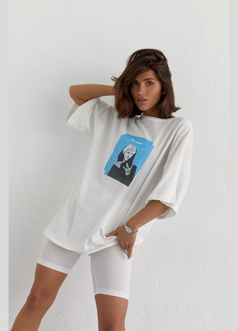 Костюм с футболкой oversize и велосипедками - кофейный цвет, L (sku_1318) No Brand (315391082)