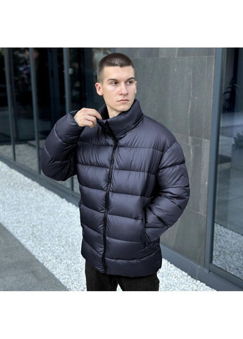 Темно-синяя зимняя стильная мужская зимняя куртка на пухе темно-синяя No Brand