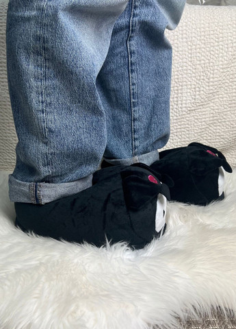 Черные плюшевые мужские тапочки kuromi с ушками нескользящая подошва My Kigu