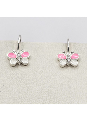 Серьги серебряные с ювелирной розовой эмалью и кубическим цирконием "Бабочки" 1,44 г No Brand (369737705)