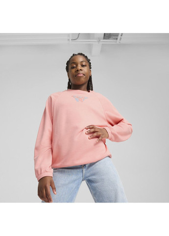 Puma детский свитшот butterfly vibe crew top youth однотонный розовый спортивный хлопок, полиэстер, эластан