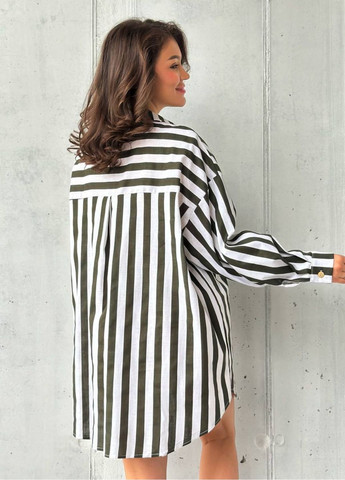 Оливковое (хаки) повседневный платье-рубашка оверсайз с длинным рукавом рубашка Tik-Tak в полоску