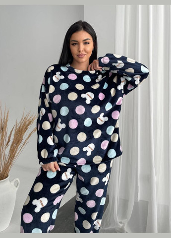 Темно-синяя всесезон пижама кофта + брюки No Brand