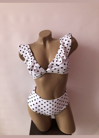 Белый летний раздельный женский купальник в горох. No Brand