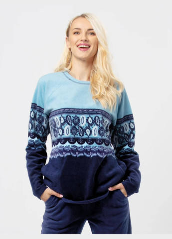 Синя зимня жіноча тепла флісова піжама кофта + брюки Key