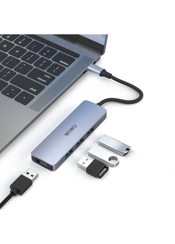 Хаб разветвитель алюминиевый USBC на 4 USB 3.0 порта Alpha 440 Pro 4 in 1 Hub WIWU (279827003)