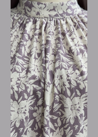 Комбинированное повседневный, праздничный, коктейльное, вечернее платье из льна, рукав реглан клеш, а-силуэт, оверсайз Halmun с цветочным принтом