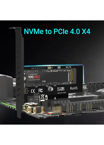Адаптер M.2 NVME до PCIe 4.0 3.0 SSD карта розширення PCIe 4.0 X4 X8 X16 64 Гбіт/с для настільних ПК JEYI (362946984)
