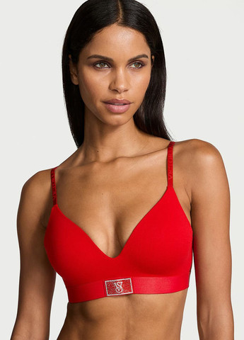 Червоний демісезонний комплект білизни (ліф+трусики шортики) logo shine patch Victoria's Secret