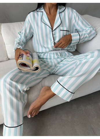 Голубая всесезон женская пижама | голубая рубашка + брюки Vital-Textile 1239