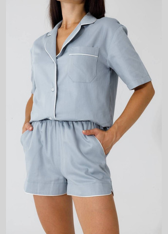 Блакитна піжама з бавовни, шорти + рубашка, блакитна Shine