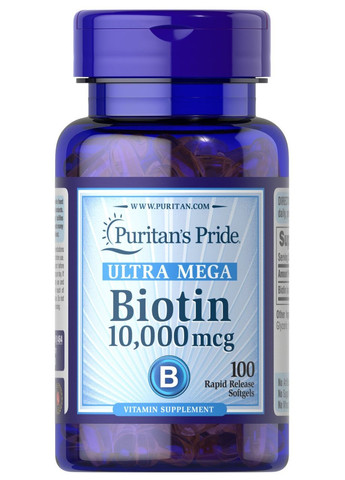 Біотин 10000 мкг Biotin стимулює ріст волосся 100 капсул Puritans Pride (286784216)