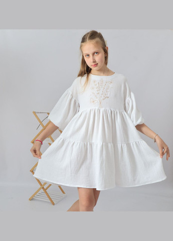 Біла дитяча довга святкова сукня з вишивкою "хлоя" з мусліну для дівчинки No Brand (335064169)
