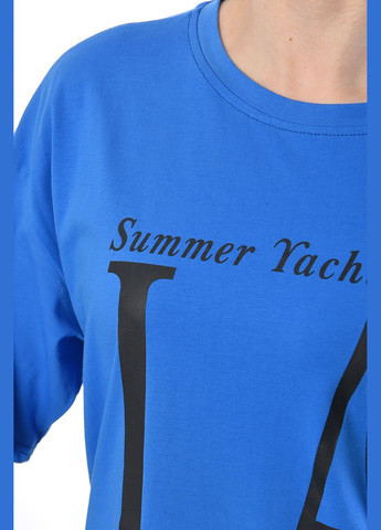 Синяя летняя футболка женская полубатальная синего цвета Let's Shop